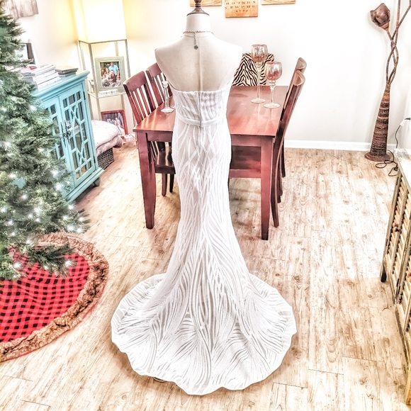 Mermaid Sequin White Wedding Dress | Sequined Tiger Zebra Print Wedding Gown - Picture 2 of 11